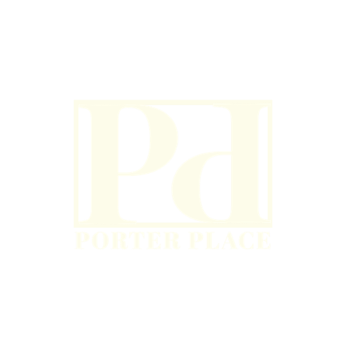 a logo with the words porter place on a green background